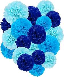 Capesaro Blau Papier Pom Poms - 10„, 12“