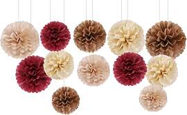 Capesaro Burgundy Beige 12PCS Papier Pom Poms