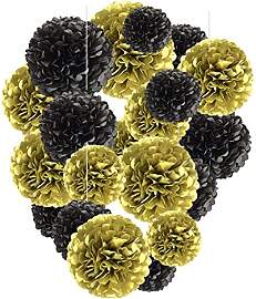 Capesaro Gold und Schwarz Papier Pom Poms - 10„, 