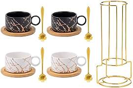 Cappuccino Tassen Set, 4 Stücke Goldrand