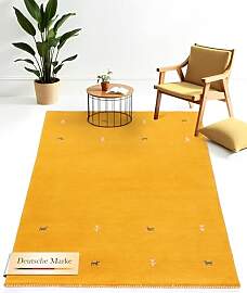 carpetfine Wollteppich Gabbeh Uni Gelb 140x200 cm