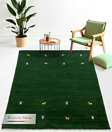 carpetfine Wollteppich Gabbeh Uni Grün 240x340 cm 