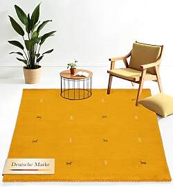 carpetfine Wollteppich Gabbeh Uni Quadratisch Gelb 