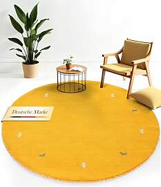 carpetfine Wollteppich Gabbeh Uni Rund Gelb Ø 120 