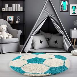 Carpetsale24 Kinderteppich Rund 100 cm Blau Weiß