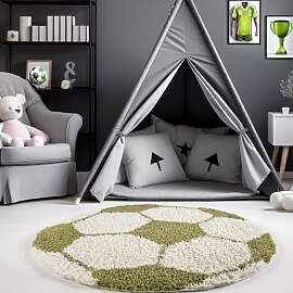 Carpetsale24 Kinderteppich Rund 100 cm Grün Weiß 