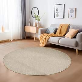 Carpetsale24 Runder Teppich 120 cm Beige,