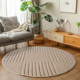 Carpetsale24 Wohnzimmer Teppich Rund 120 cm Beige