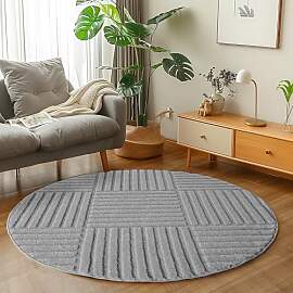 Carpetsale24 Wohnzimmer Teppich Rund 120 cm Grau