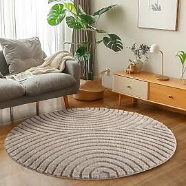 Carpetsale24 Wohnzimmer Teppich Rund 80 cm Beige