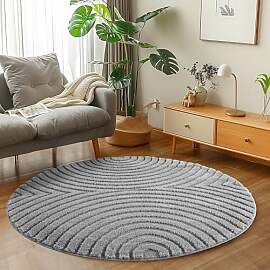 Carpetsale24 Wohnzimmer Teppich Rund 80 cm Grau