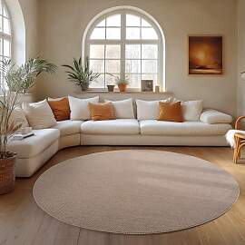 Carpettex Teppich Rund 80 cm Beige Einfarbig