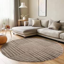 Carpettex Wohnzimmer Teppich Rund 120 cm Beige