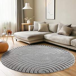 Carpettex Wohnzimmer Teppich Rund 120 cm Grau