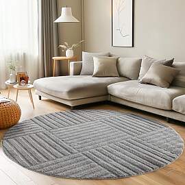 Carpettex Wohnzimmer Teppich Rund 120 cm Grau