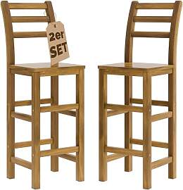 Casaria® Barhocker 2er Set Holz mit Lehne Outdoor 