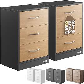 Casaria® Nachttisch 2er Set 54x39x28cm Holz 3