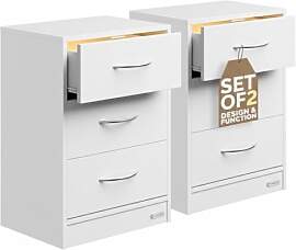 Casaria® Nachttisch 2er Set 54x39x28cm LED Holz 3 