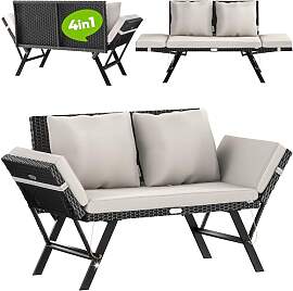 Casaria® Polyrattan Gartenbank mit Liegefunktion