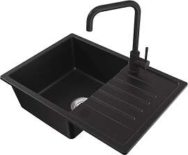 CECIPA Spülbecken Schwarz mit Armatur 65 x 45 cm, 