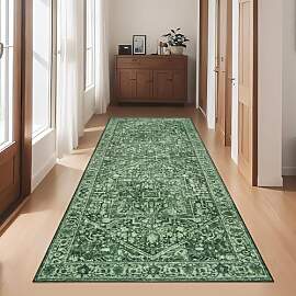 Cekene Boho Teppich Läufer Flur Grün 80x200cm