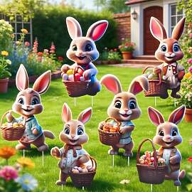 CelestiMingle 6 Stück Osterhasen Gartenstecker