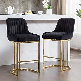 chairus Barhocker 2er Set Samt, Barstuhl mit Lehne 
