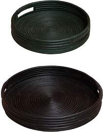 Chehoma Set mit 2 Tabletts aus Rattan schwarz und