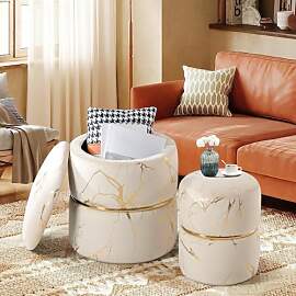 Ckaff 2er Set Hocker mit Stauraum, Sitzhocker mit