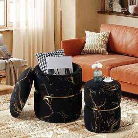 Ckaff 2er Set Hocker mit Stauraum, Sitzhocker mit
