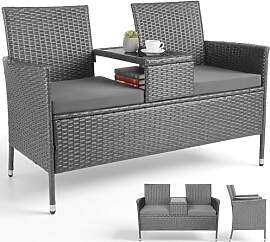 Clevich Polyrattan Gartenbank mit Tisch,