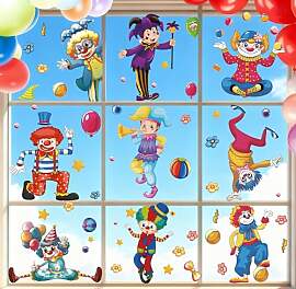 Clown Fensterbilder Karneval Selbstklebend 9-tlg,