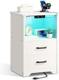 Coleshome Nachttisch mit 2 Steckdose und 2 USB,