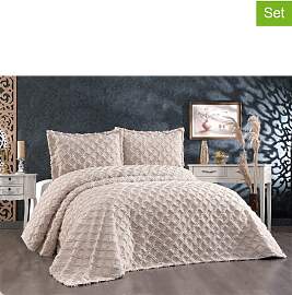 Colourful Cotton - 3tlg. Tagesdecken-Set in Beige