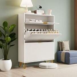 Comanlai Holz-Schuhschrank Schmal Weiß,