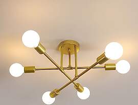 Comely Vintage Deckenlampe Gold, 6 Flammig Sputnik 