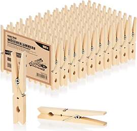 com-four® 100x Wäscheklammern XXL aus Holz -