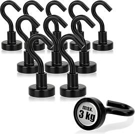 com-four® 10x Neodym Magnethaken 3 kg - starker