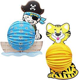 com-four® 2X Laterne mit Buntem Tiger und Pirat