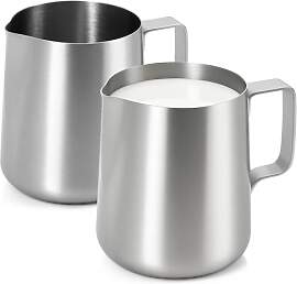 com-four® 2x Milchkännchen aus Edelstahl 380 ml