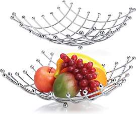 com-four® 2x Obstschale aus verchromtem Edelstahl 