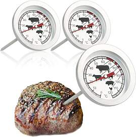 com-four® 3x Bratenthermometer aus Edelstahl -