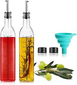 com-four® 7-teiliges Set - 2 Glas-Ölflaschen mit 