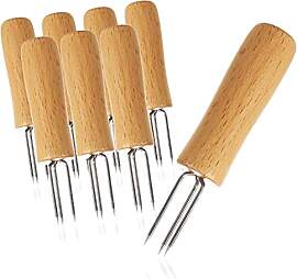 com-four® 8x Mais-Gabel mit 3 Edelstahl-Zinken,