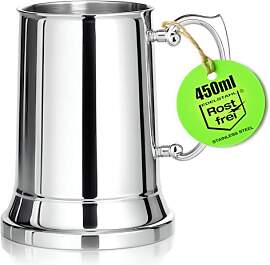 com-four® Edelstahlbecher im Bierkrug Design 450