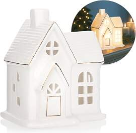 com-four® LED-Haus aus Porzellan -