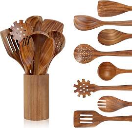 comfoyar Teak Kochlöffel Holz Set, 9 Stück