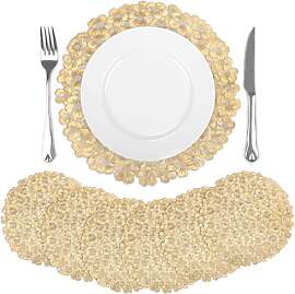 comfoyar Tischsets Gold Rund Blumen 6er Set, 38cm