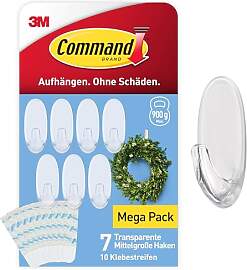 Command Klebehaken Transparent, Weiß - Packung