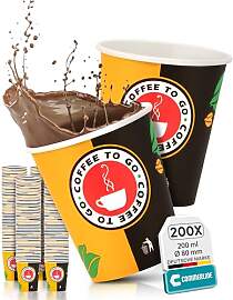 Commerline 200 Stück 8oz/200ml Kaffeebecher to go 